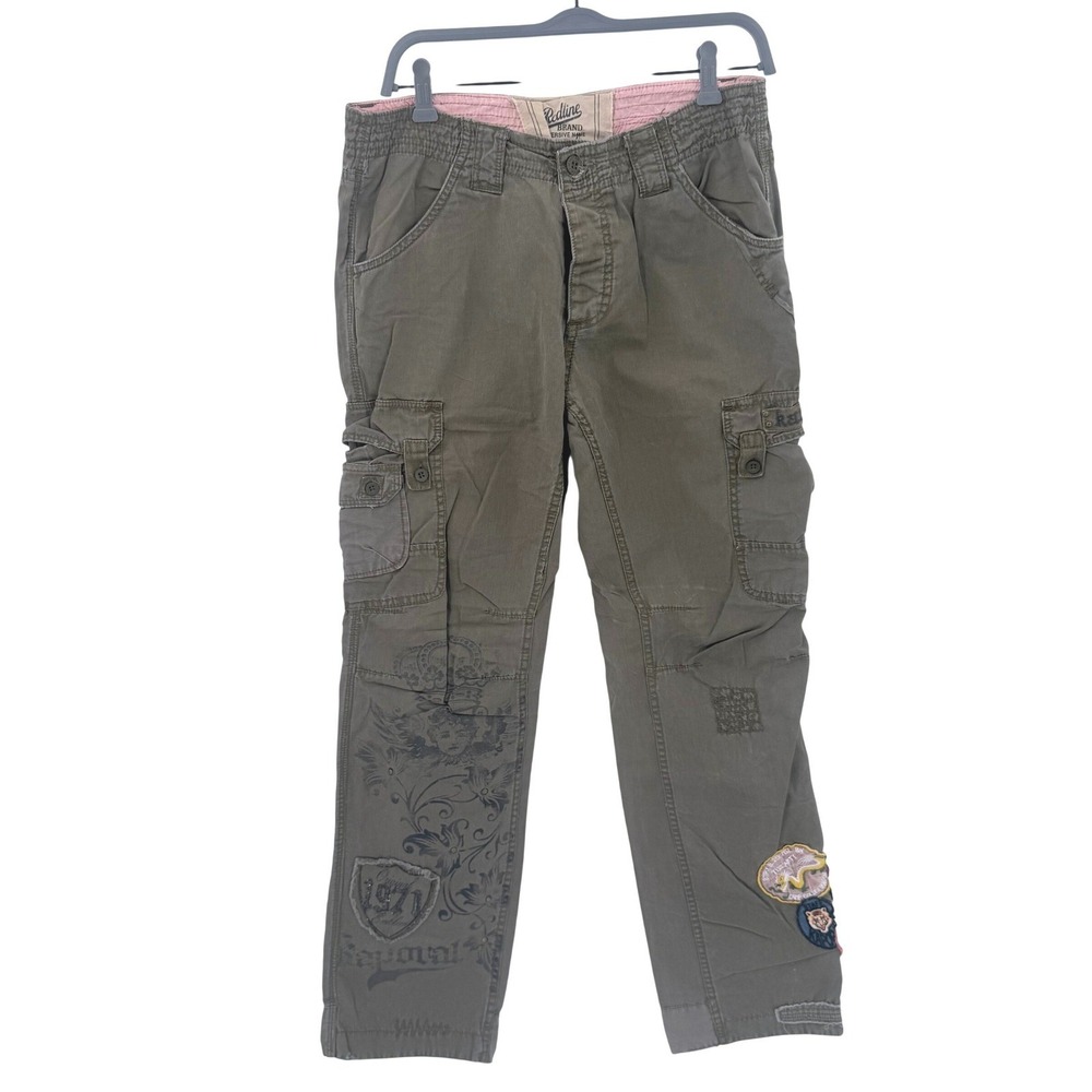 Kaporal Redline Subversive Name Olive Cargo Pants Distressed Patched Mens 34